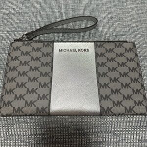 Michael Kors Silver and Black Wristlet